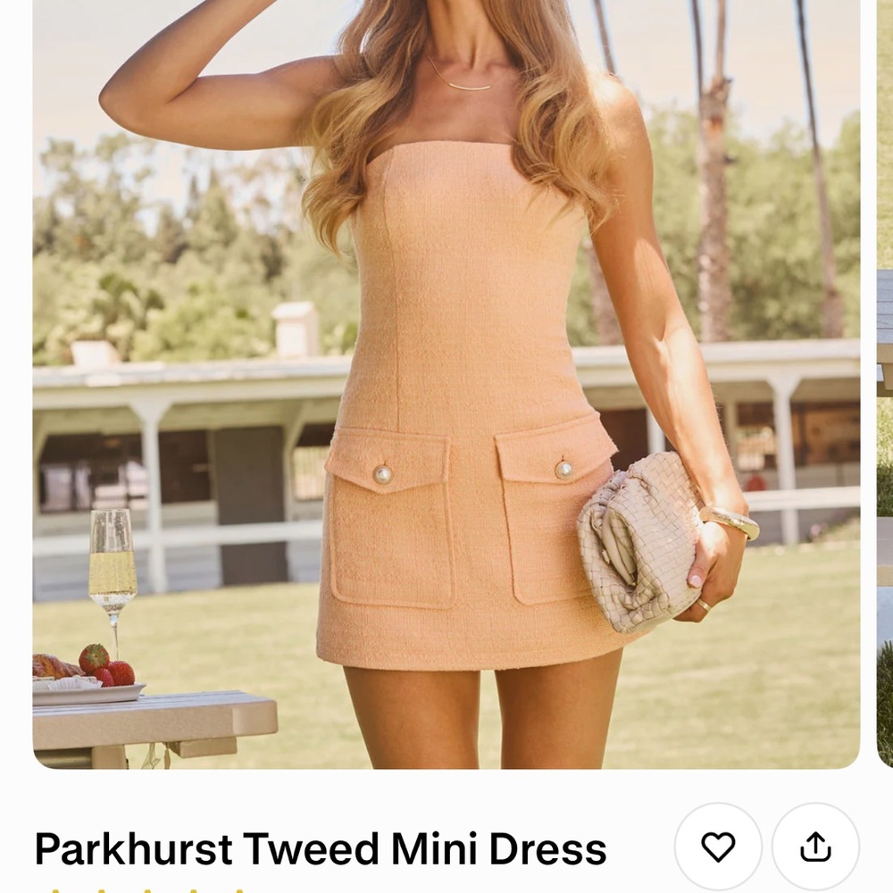 Vici Strapless Tweed Mini Dress in Peach